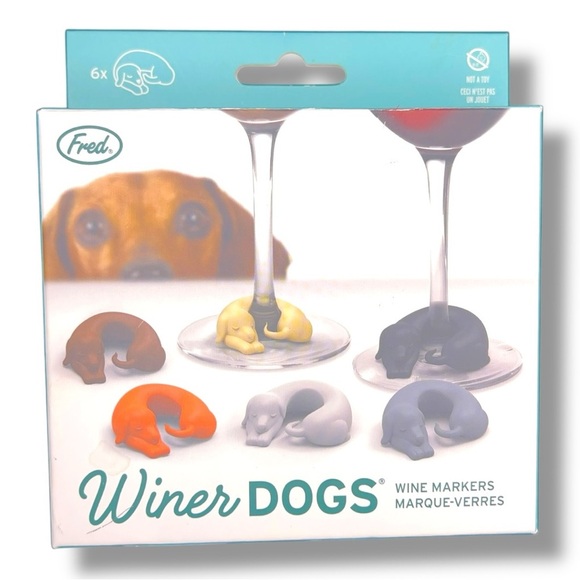 Winer Dogs Wine Glass Markers Gift Party Cocktail HouseNew Adorable Set of 6 - Picture 1 of 13